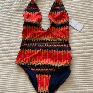 Paul Smith Size M Orange/Navy Print Swimsuit